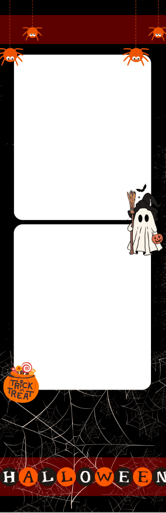 Mẫu photobooth Halloween Bé Ma & Nhện Cam 2 Pose