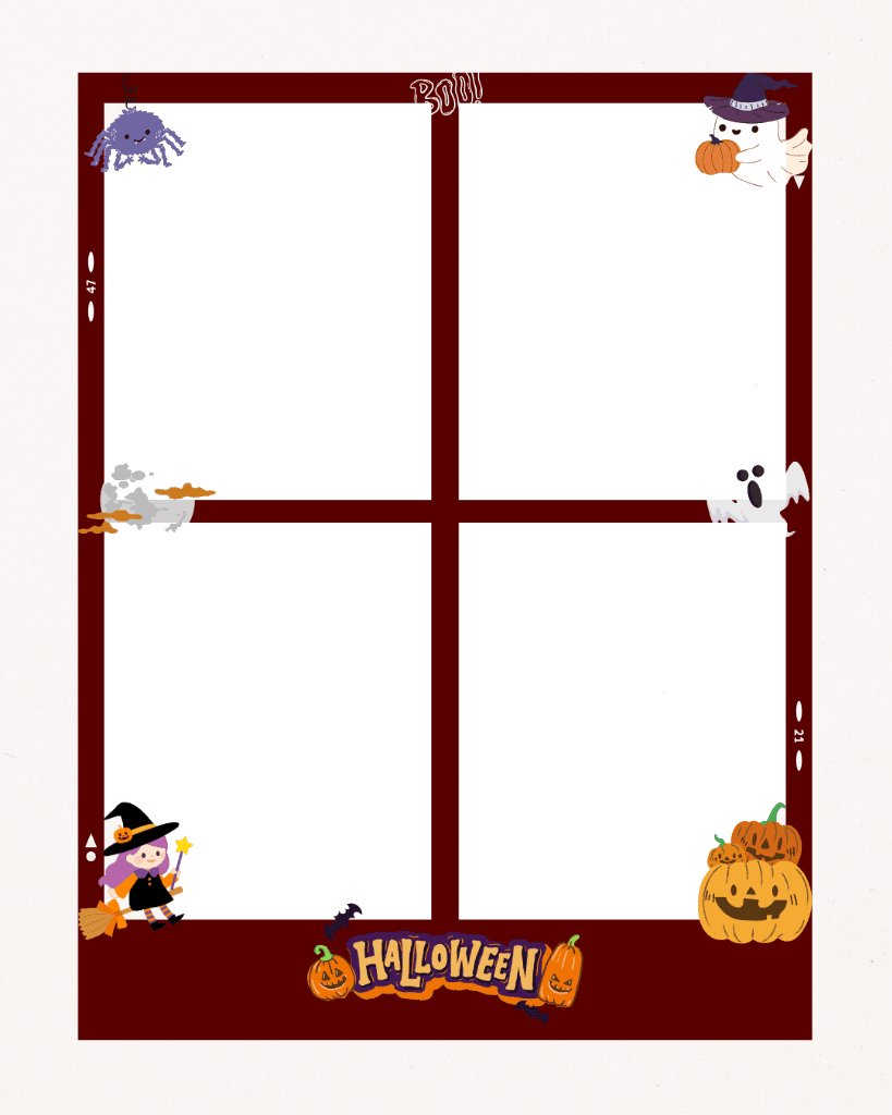 Mẫu photobooth Halloween Bé Phù Thủy & Bí Ngô 4 Ô
