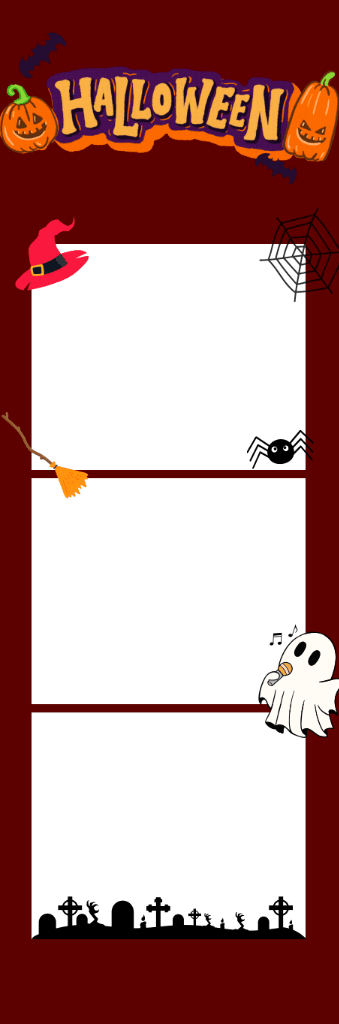 Mẫu photobooth Halloween Bé Ma Hát & Nón Phù Thủy 3 Pose