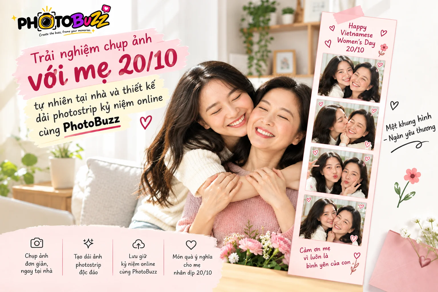 Trải nghiệm chụp ảnh và thiết kế photostrip kỷ niệm với mẹ 20/10 tự nhiên tại nhà cùng PhotoBuzz